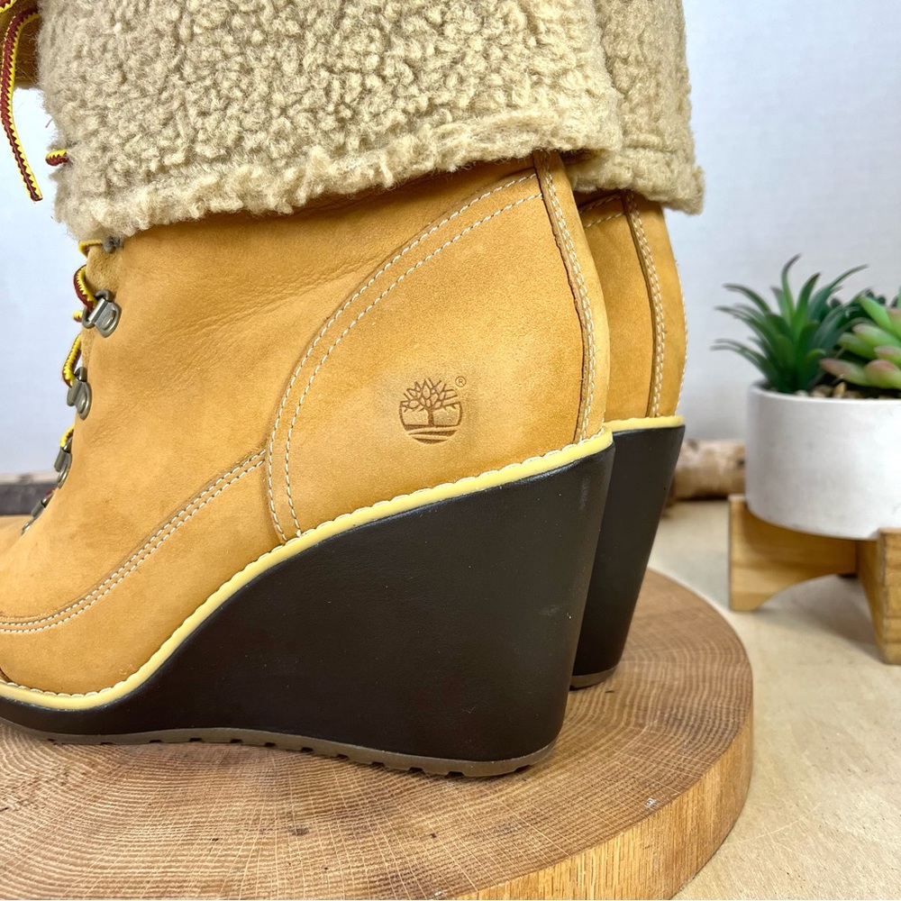 Timberland EK Meriden Warm-Lined Fold Down Wedge Boots – Wheat (Size 9.5) - Picture 10 of 16